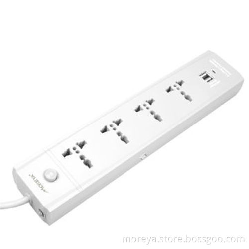 Universal standard power strip with 4 socket outlets + 2 USB plugs, ABS casing, overload protection